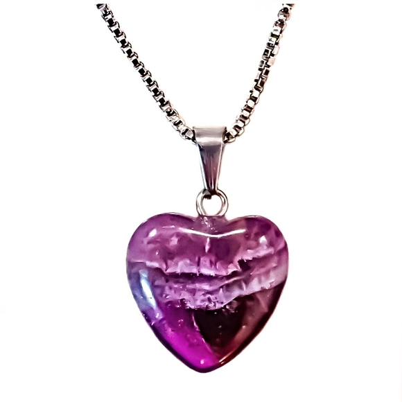16" Italian 925 Sterling Silver Box Chain with Amethyst Heart - Picture 4 of 4